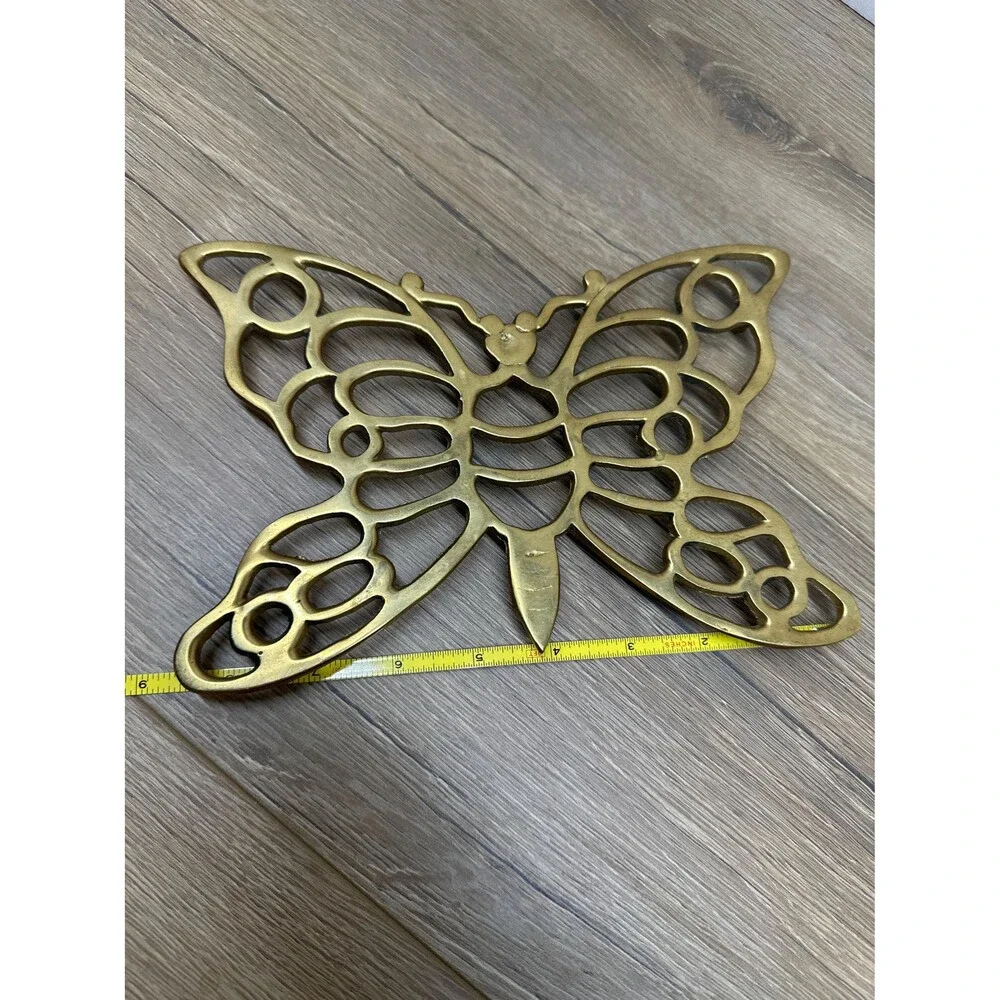 Vintage Solid Brass Butterfly Trivet Hot Plate Butterfly Kitchen Decor, 8.5 Inch
